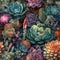 Seamless floral background with various succulent types, AI generative