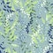 Seamless floral ornament. Gentle summer texture of the leaves on a green background. Vector painted ornament for fabric and tile