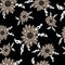 Seamless floral pattern. Abstract spring print. Flowers on a dark background in cartoon style. Stock windy illustration
