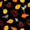 Seamless floral pattern autumn leaves and birds.