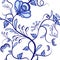 Seamless floral pattern. Background of blue abstract intertwining plants in the national style of painting on porcelain.