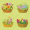 Seamless floral pattern, baskets with flowers