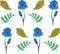 Seamless floral pattern with beautiful flowers and leaves in blue and green colours.Watercolor.