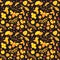 Seamless floral pattern with bees, honey, flowers, hive and other object.