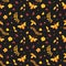 Seamless floral pattern with bees, honey, flowers, hive and other object. Khokhloma