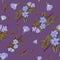 Seamless floral pattern with blue apple flowers, leaves and branches on lilac background. Elegant spring print. Packaging, wallpap