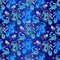 Seamless floral pattern with blue fantastic birds. Decorative or