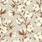 Seamless floral pattern with branches of blossomed fluffy cotton flowers. Endless repeatable background in vintage style