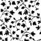Seamless floral pattern with branches and leaves, abstract texture, endless background. Black on white, vector
