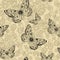 Seamless floral pattern with butterflies, hand-drawing. Vector i