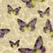 Seamless floral pattern with colorful butterflies, hand-drawing. Vector illustration.