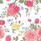 Seamless floral pattern with colorful flowers.