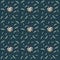 Seamless floral pattern composition small field flowers twigs berries leaves on navy background, fabric, tapestry, wallpaper
