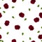 Seamless floral pattern dark red Pansies flowers with green leaves on white