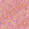 Seamless floral pattern in delicate pastel colors, pink small hearts. Black twigs with light golden and carrot leaves, purple-pink