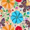 Seamless floral pattern with doodle colorful butterflies and flowers