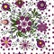 Seamless floral pattern in ethnic fantasy style in violet and green colors for decorating greeting cards, creating textures and