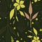 Seamless floral pattern of field plants of the North-Western Caucasus bidens, V. major on a dark green background