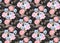 Seamless floral pattern with garlands of ligth pink roses, blue pansies and umbrella flowers on black background. Luxury print