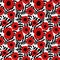 Seamless floral pattern hand drawn abstract red poppy flowers black twigs leaves white background, fabric, wallpaper