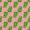 Seamless floral pattern with hand drawn watercolor pink petunias buds and green leaves.On pink background