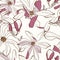 Seamless floral pattern with image of a magnolia flowers on a beige background.