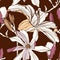 Seamless floral pattern with image of a magnolia and lilies flowers on a vintage brown background.