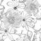 Seamless floral pattern with image of a magnolia and peony flowers on a white background.