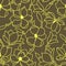 Seamless floral pattern. A linear hand drawing with flowers and leaves of magnolia. A yellow outline on a green