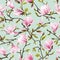 Seamless Floral Pattern. Magnolia Flowers and Leaves Background.