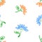 Seamless floral pattern of outlines blue and orange daisies