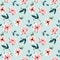Seamless floral pattern with pink anemone flowers and green leaves