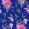 Seamless floral pattern with pink peonies, anemones, eucalyptus.
