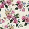 Seamless floral pattern with pink roses on light background, watercolor