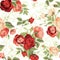 Seamless floral pattern with red and orange roses on white background