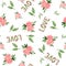 Seamless floral pattern with roses flowers and love word, floral love word, watercolor floral decoration for valentines day and mo