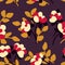 Seamless floral pattern with simple hand drawn plants, small flowers, leaves. Vector.