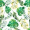 Seamless floral pattern with tropical flowers, watercolor.
