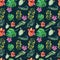 Seamless floral pattern with tropical flowers, watercolor.