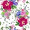 Seamless floral pattern with tulips, anemones, hydrangea, eucalyptus and leaves, watercolor painting.