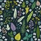 Seamless floral pattern with various herbs, leaves and flowers,