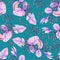 Seamless floral pattern with the watercolor purple leaves and berries on the branches