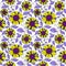 seamless floral pattern of yellow-blue sunflowers, bright repeating pattern