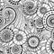 Seamless floral retro doodle black and white pattern in vector.