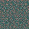 Seamless floral vector pattern orange pinkish small flowers on dark green background, ditzy, millefleurs, fabric