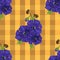 Seamless floral violet navy flowers orange checkered plaid