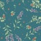 Seamless floral watercolor cowberry and salvia flowers pattern