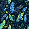 Seamless floral watercolor pattern with feathers