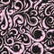 Seamless flowers pattern, curls, curls black and pink background print