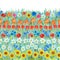 Seamless flowers pattern: daffodil, tulip, chamomile, poppy, cornflower, sunflower, bluebell, rose on the grass.